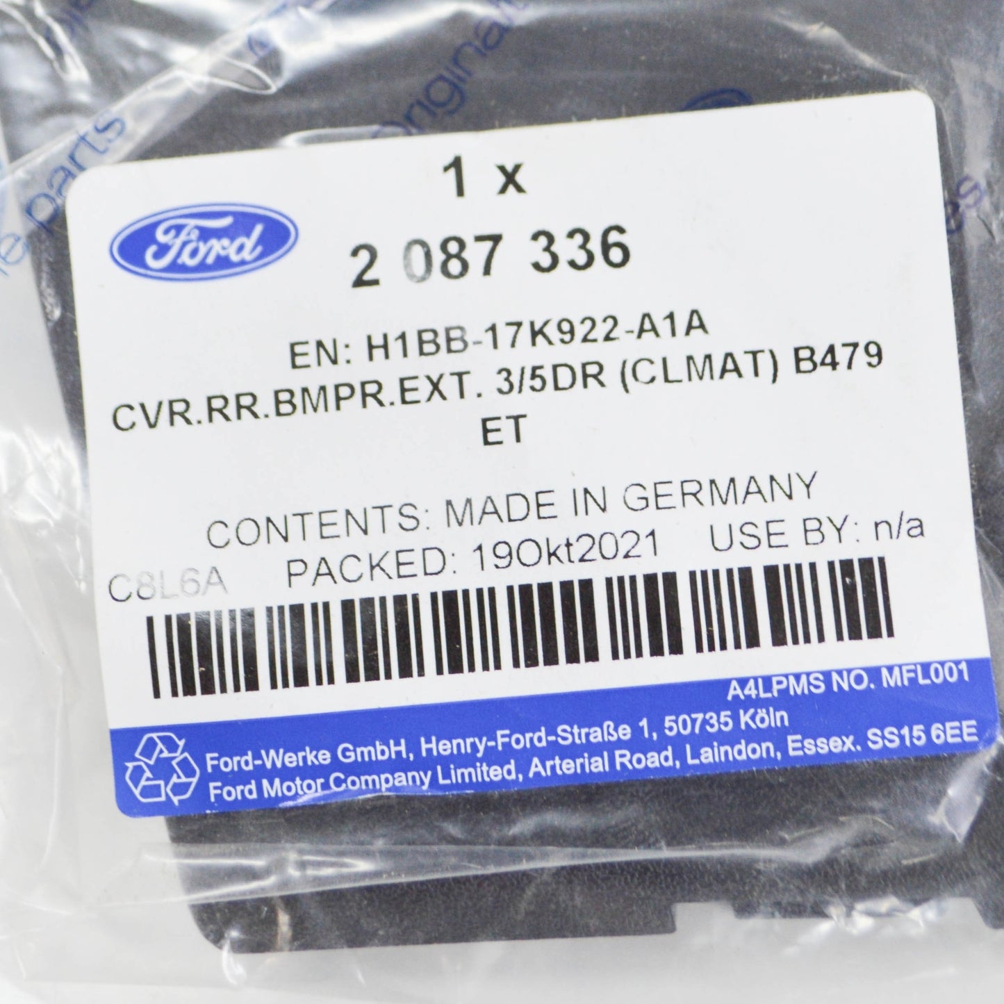 new ford fiesta mk7 rear bumper cover trim h1bb-17k922-a1a 2087336 original