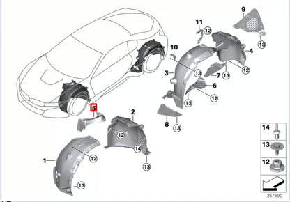 NEW BMW I8 I12 FRONT RIGHT TOP WHEEL ARCH SUPPORT COVER 51717375708 ORIGINAL