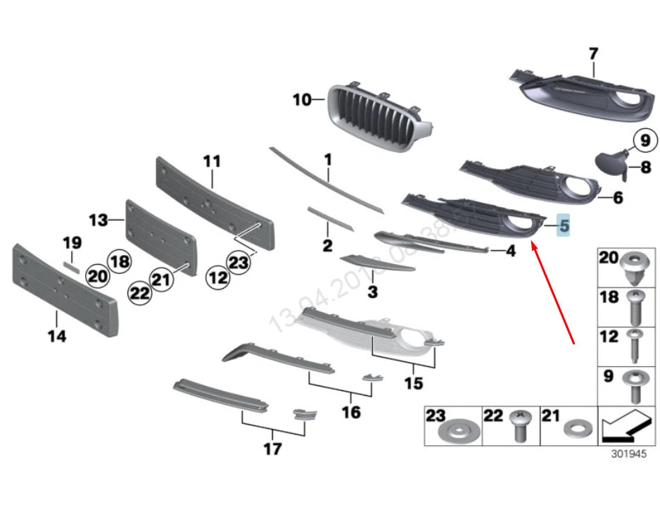 NEW BMW 3 F30 RIGHT FOG LIGHT GRILLE 51117255370 7255370 2014 ORIGINAL