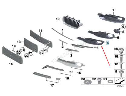 NEW BMW 3 F30 RIGHT FOG LIGHT GRILLE 51117255370 7255370 2014 ORIGINAL