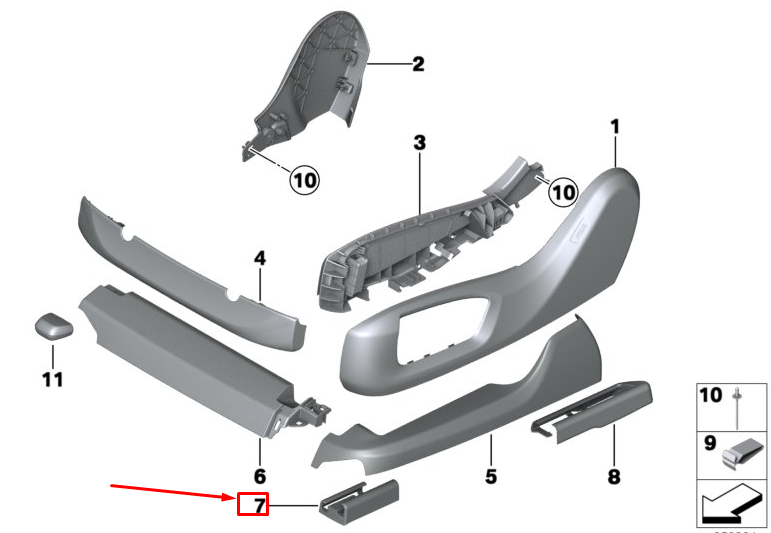 new bmw x5 g05 front right seat rail trim 52107499988 original