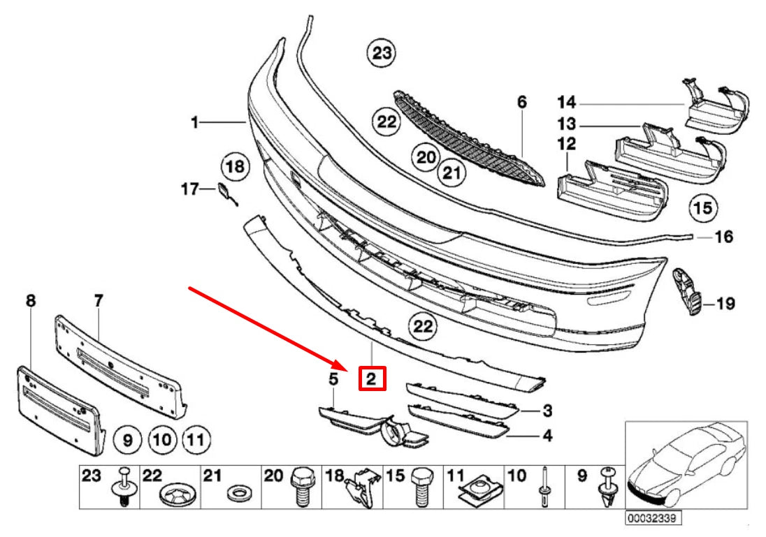 NEW BMW 3 CABRIO E46 FRONT BUMPER CENTER TRIM 51117016510 7016510 ORIGINAL