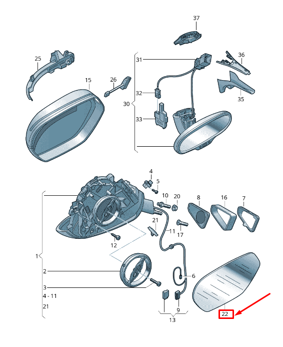 NEW AUDI A7 SPORTBACK 4G FRONT RIGHT DOOR MIRROR GLASS 4G8857535F ORIGINAL