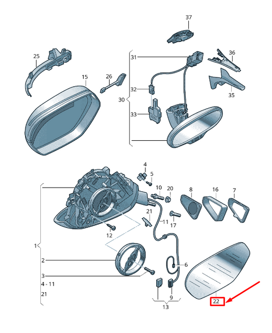 NEW AUDI A7 SPORTBACK 4G FRONT RIGHT DOOR MIRROR GLASS 4G8857535F ORIGINAL