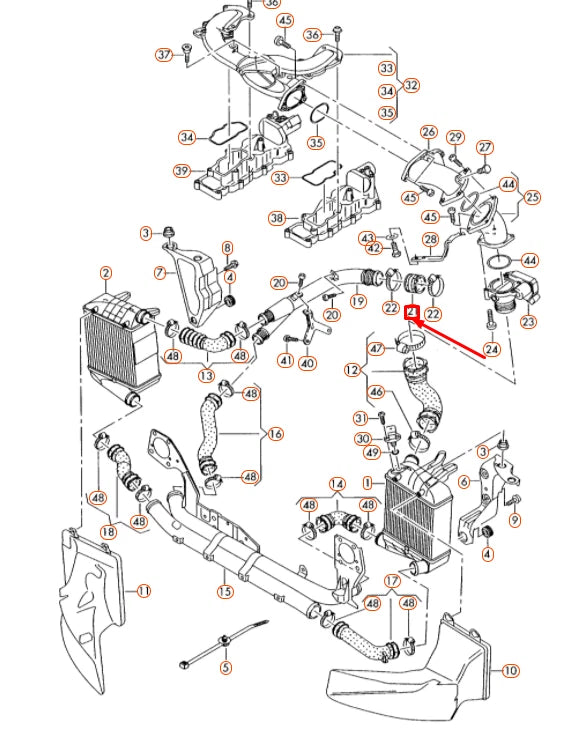 NEW AUDI A4 B7 RIGHT SIDE INTERCOOLER HOSE 059145834D ORIGINAL