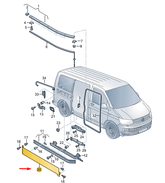 new vw transporter vi t6 left sliding door cover 7h3843795g01a original