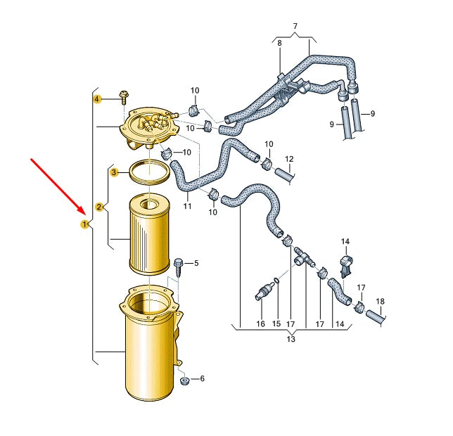 NEW VW BEETLE A5 FUEL FILTER WITH FLANGE 3C0127400D ORIGINAL