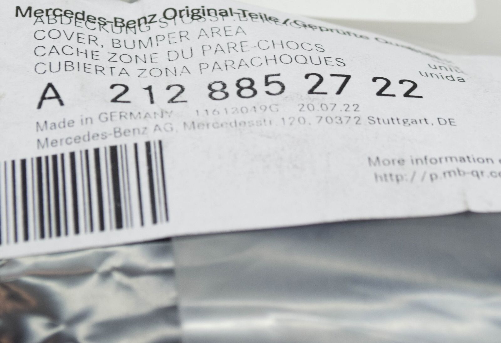 NEW MB E-CLASS W212 FRONT BUMPER REAR LEFT COVER A2128852722 2015 ORIGINAL