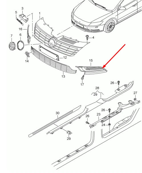 NEW VOLKSWAGEN CC 358 LEFT FOG LIGHT GRILLE 3C8854661A041 3C8854661A 041