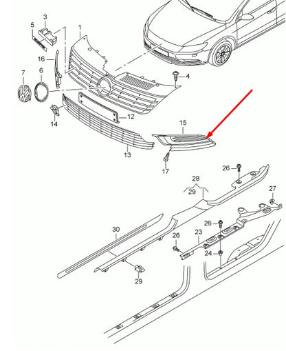 NEW VOLKSWAGEN CC 358 LEFT FOG LIGHT GRILLE 3C8854661A041 3C8854661A 041