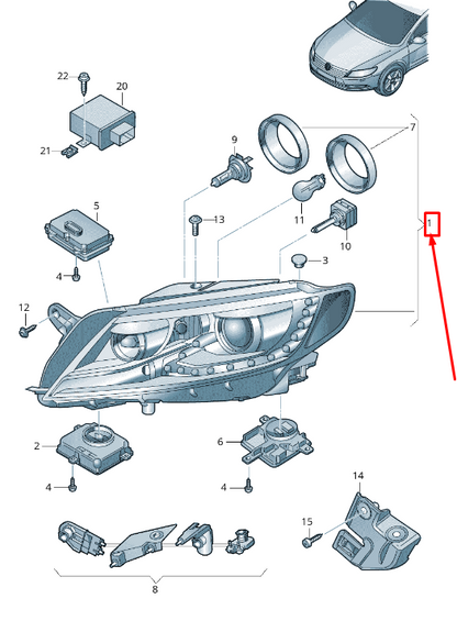 new vw cc 35 front right headlight rhd 3c8941044j original
