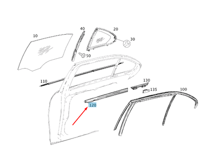 new mb c w204 rear left window inside front sealing rail a2047350365 original