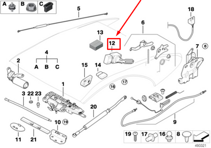 new bmw 6 cabrio e64 folding top main pillar sensor 8492773 54348492773 original