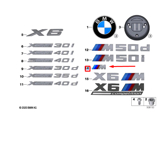 new bmw x6 g06 m rear tailgate bootlid badge 51148094035 8094035 original