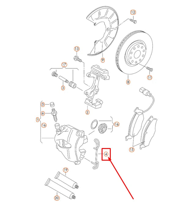 NEW AUDI Q3 8U FRONT BRAKE CALIPER RETAINING SPRING 5N0615269 ORIGINAL