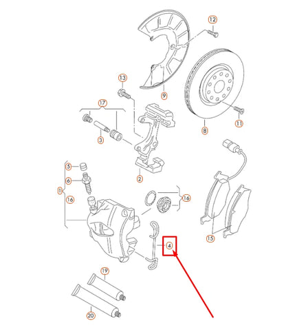 NEW AUDI Q3 8U FRONT BRAKE CALIPER RETAINING SPRING 5N0615269 ORIGINAL