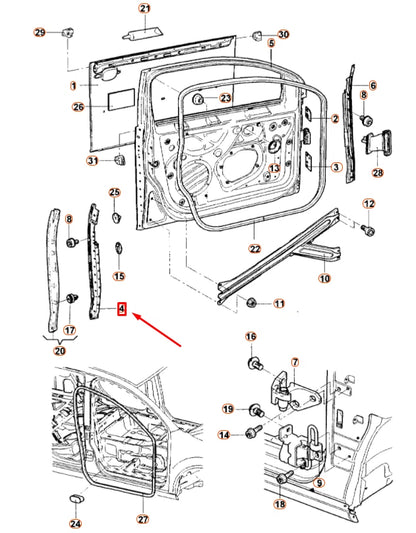 NEW VOLKSWAGEN JETTA A5 FRONT LEFT DOOR REAR RETAINING RAIL 1K5831299J ORIGINAL