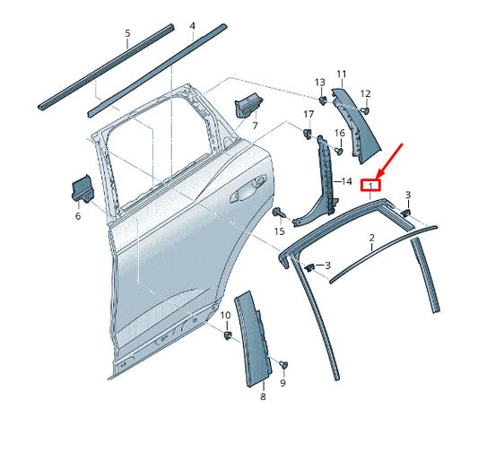 new audi q3 f3 rear right door window guide 83a839432 original