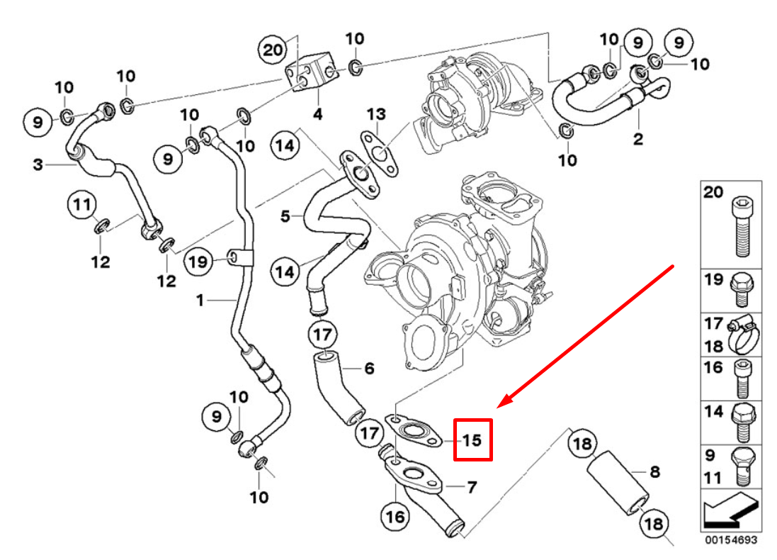 new bmw x5 e70 turbocharger oil line gasket 7792254 11427792254 original