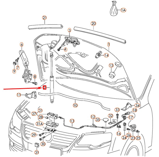 NEW VOLKSWAGEN PASSAT B6 ENGINE HOOD GAS FILLED STRUT 3C0823359A ORIGINAL
