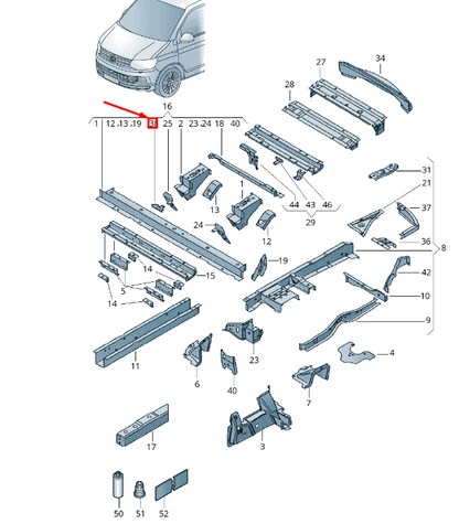 new vw transporter vi t6 rear frame abutment 7h0803823a original