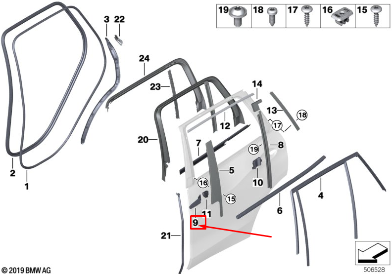 new bmw x5 g05 rear right door b-pillar sealing 51357453844 original