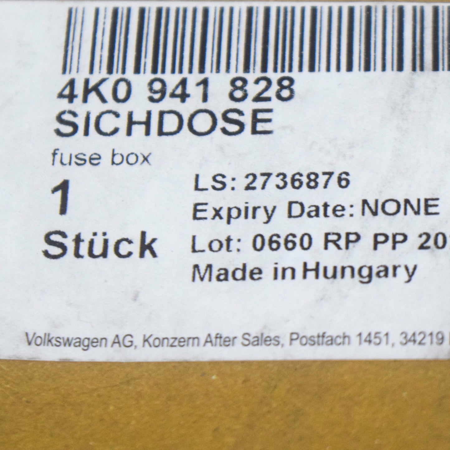 NEW AUDI A6 C8 FRONT RIGHT LOWER FUSE BOX 4K0941828 ORIGINAL