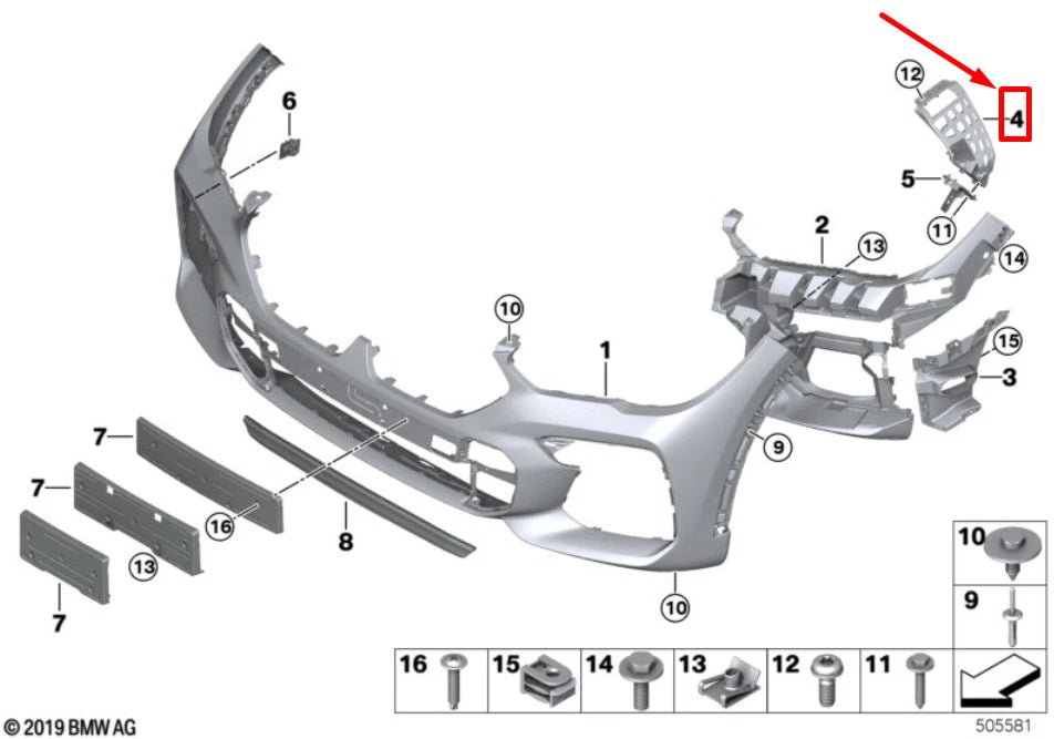 NEW BMW X6G06 FRONT LEFT UPPER BUMPER TOP GUIDE 7478843 51117478843 ORIGINAL
