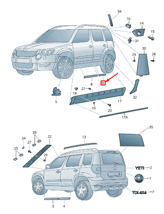 new skoda yeti 5l rear left side member molding 5l0853541g9b9 original