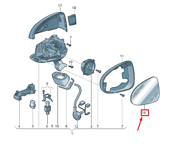 NEW VW TOUAREG 7P FRONT LEFT DOOR MIRROR GLASS 7P6857521B ORIGINAL
