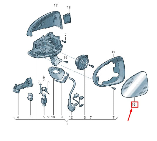 NEW VW TOUAREG 7P FRONT LEFT DOOR MIRROR GLASS 7P6857521B ORIGINAL