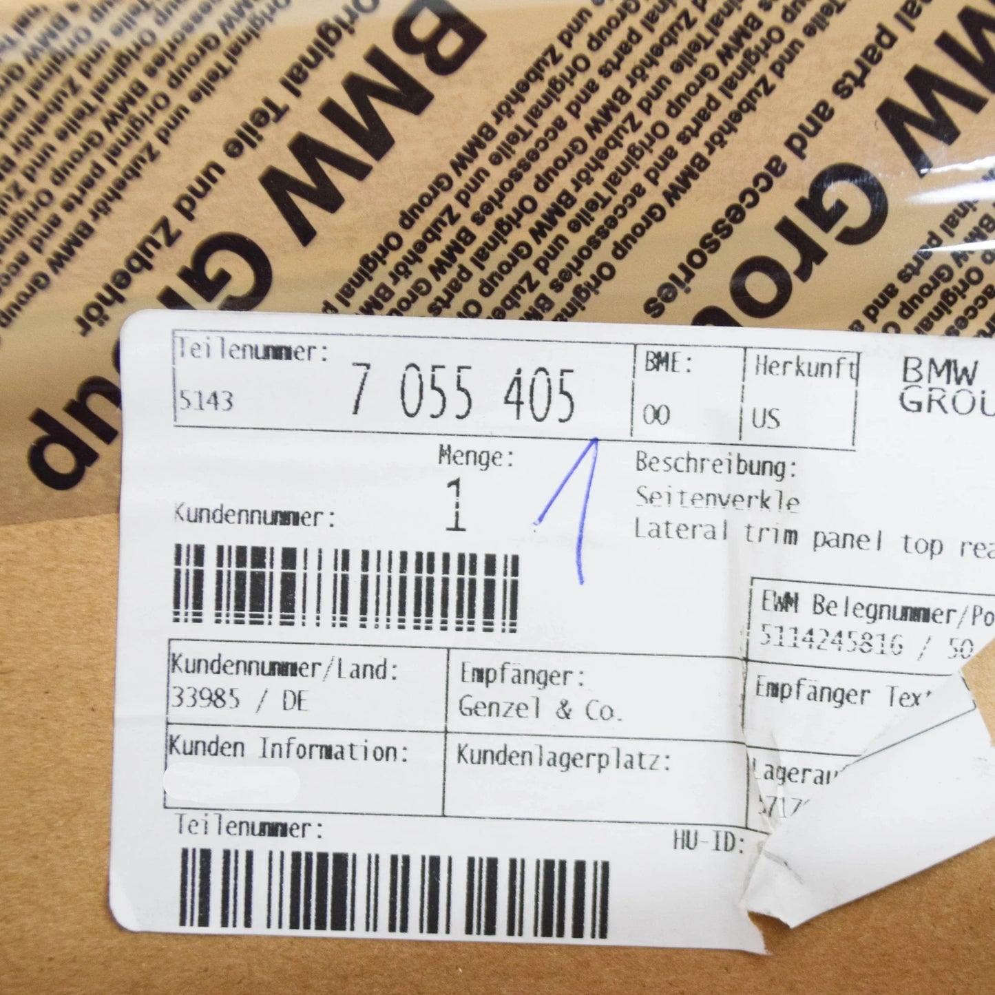 NEW BMW Z4 E85 REAR LEFT TOP LATERAL PANEL TRIM 51437055405 7055405 ORIGINAL