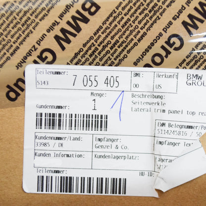 NEW BMW Z4 E85 REAR LEFT TOP LATERAL PANEL TRIM 51437055405 7055405 ORIGINAL