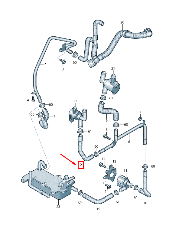 new vw touareg cr engine coolant hose 4m0121056ad original