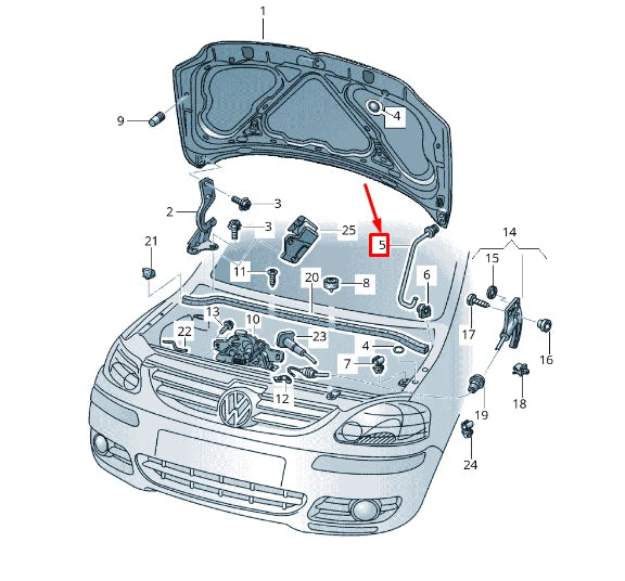 NEW VW FOX 5Z FRONT HOOD ROD 5Z0823363A ORIGINAL