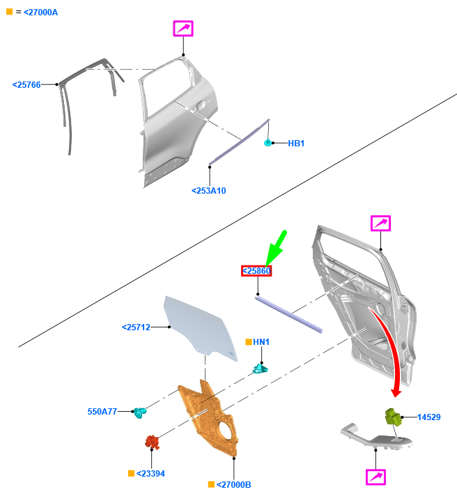 new ford kuga mk3 rear right door window belt weatherstrip 2528230 original