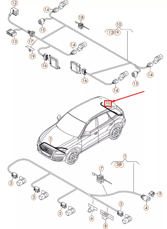 NEW AUDI Q5 8R REAR BUMPER PARKING AID WIRING HARNESS 8R0971104CJ ORIGINAL