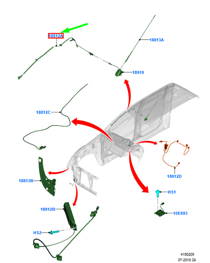 new ford ranger t6 mk1 aerial extension cable lhd 1920737 eb3t-18812-ha original
