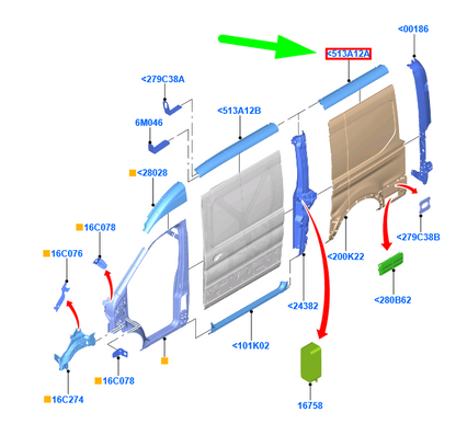 new ford transit mk4 rear right side roof rail 1831964 bk31-v279e10-ac original