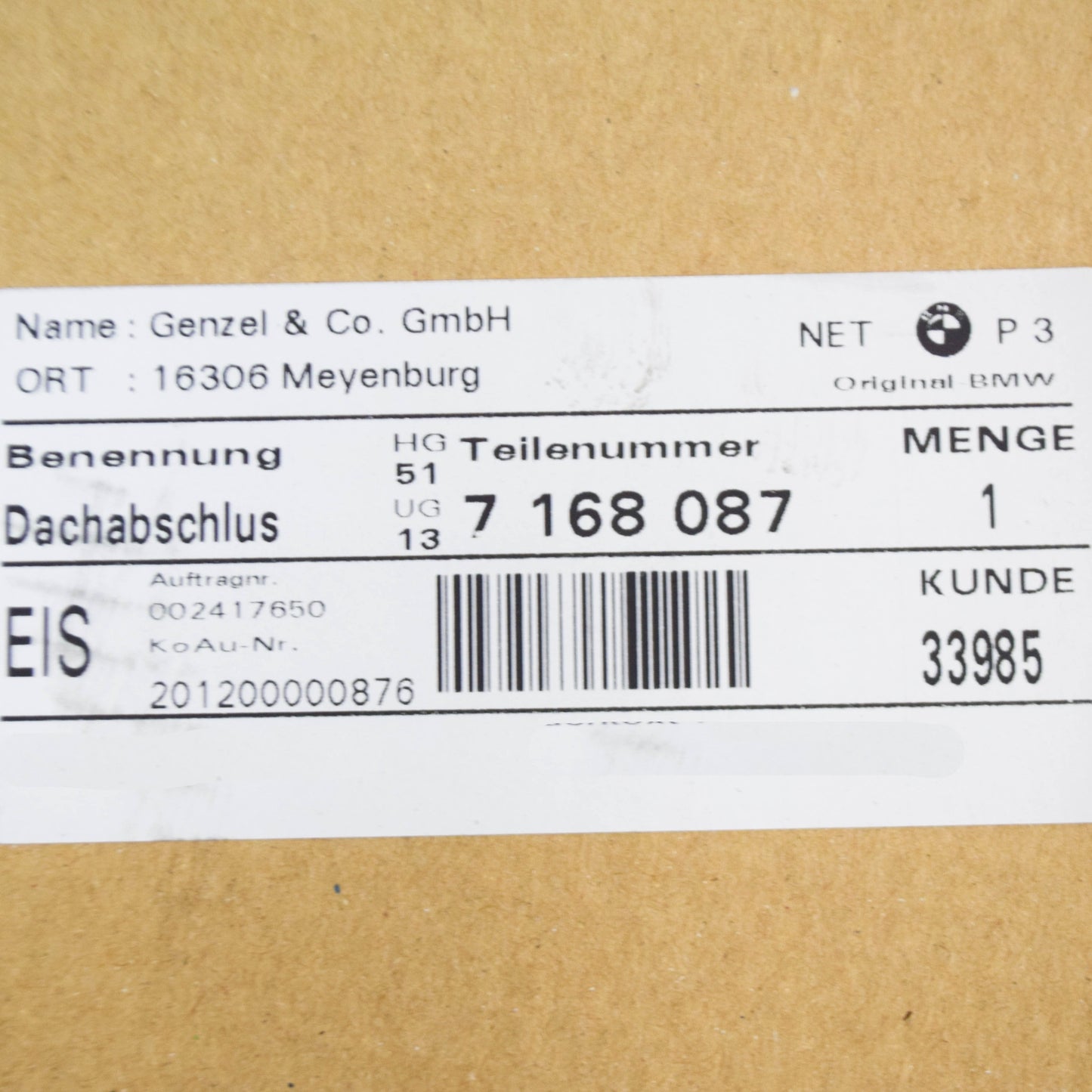 new mini clubman r55 rear roof tail light molding 51137168087 original