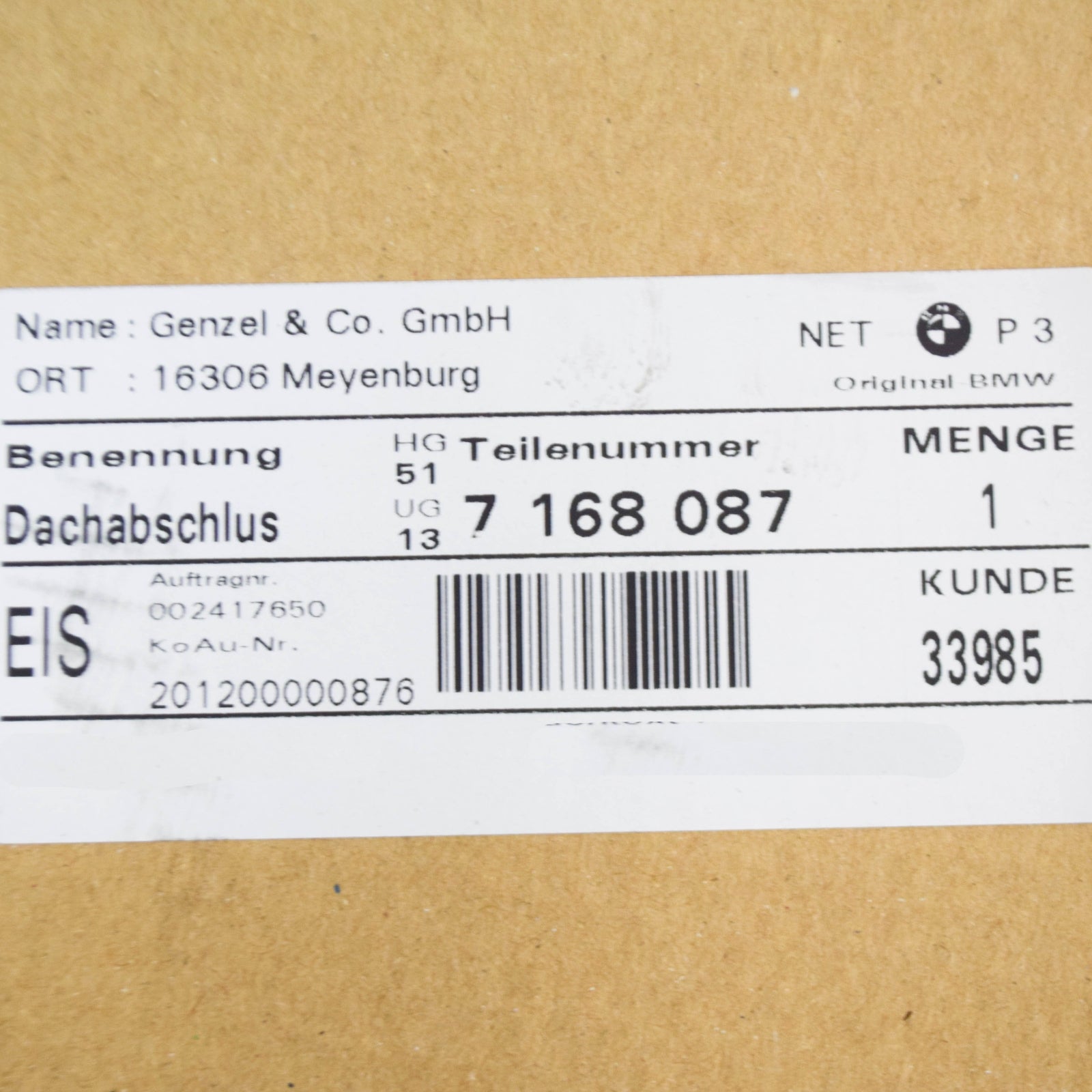 new mini clubman r55 rear roof tail light molding 51137168087 original