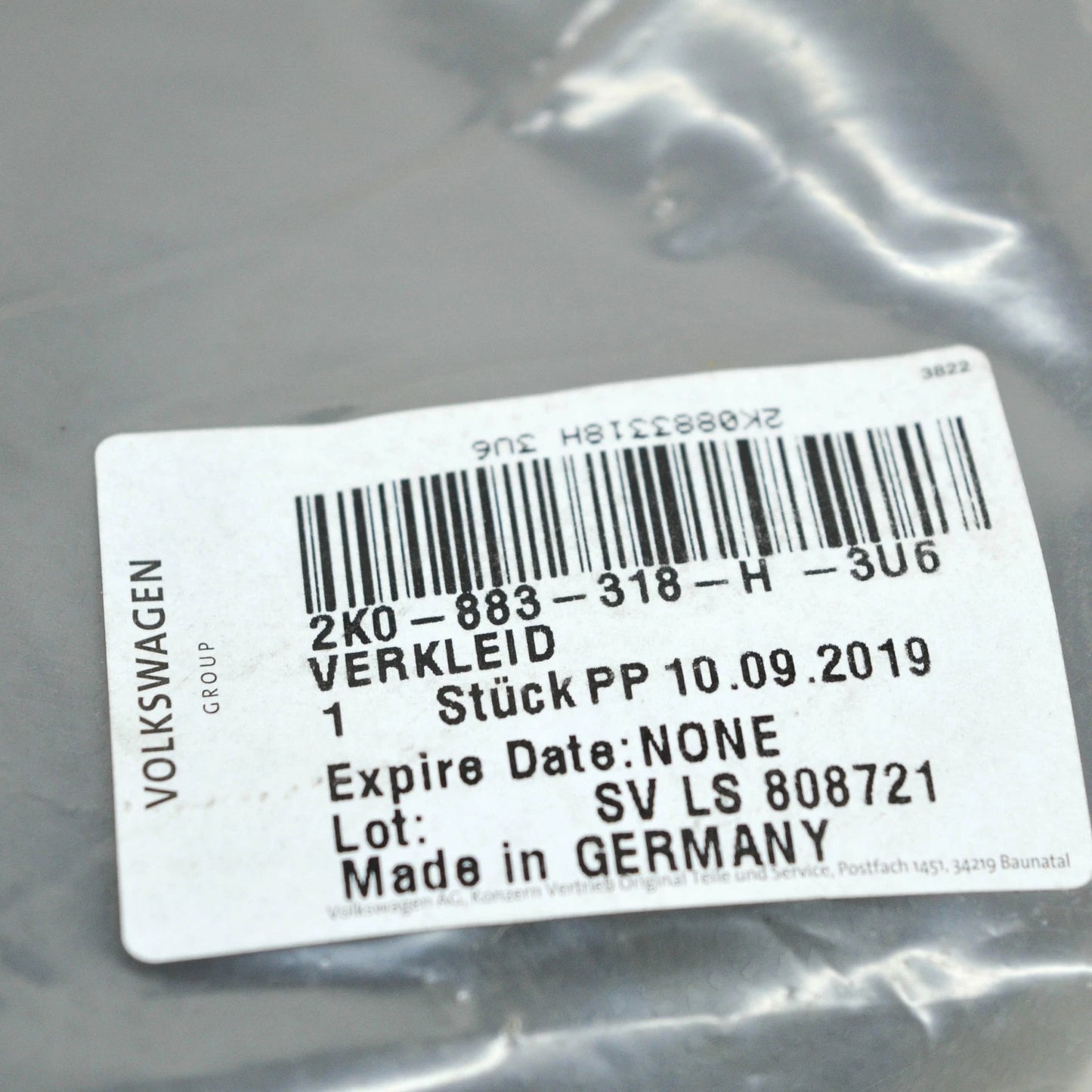 NEW VOLKSWAGEN CADDY MK2 2K FRONT RIGHT SEAT FRAME TRIM 2K0883318H3U6 ORIGINAL