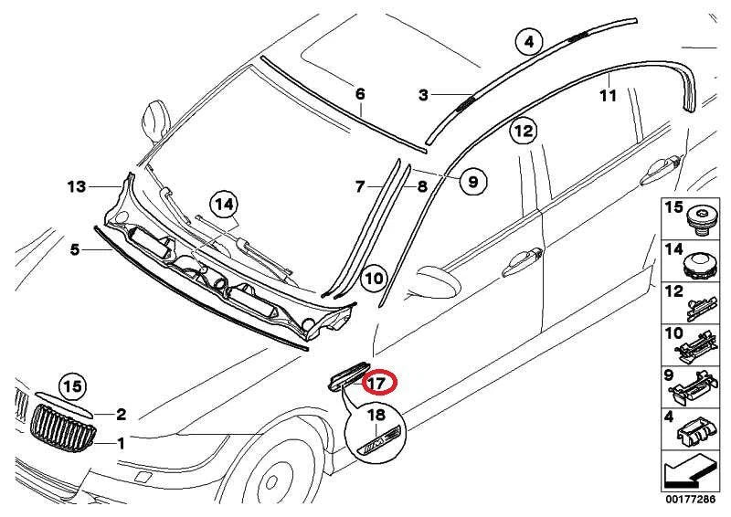 NEW BMW M3 E90 FRONT WING TRIM GRILL WITH EMBLEM RIGHT 51138046448 8046448