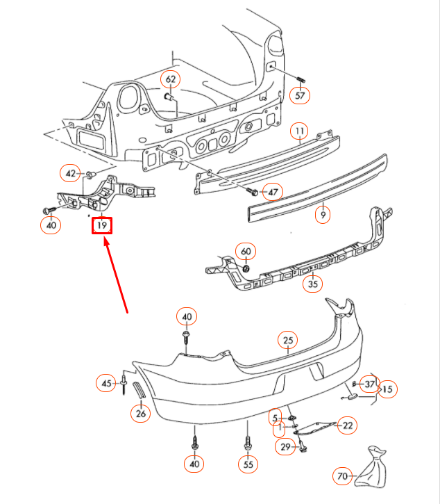 new volkswagen eos rear bumper left guide profile 1q0807393 original