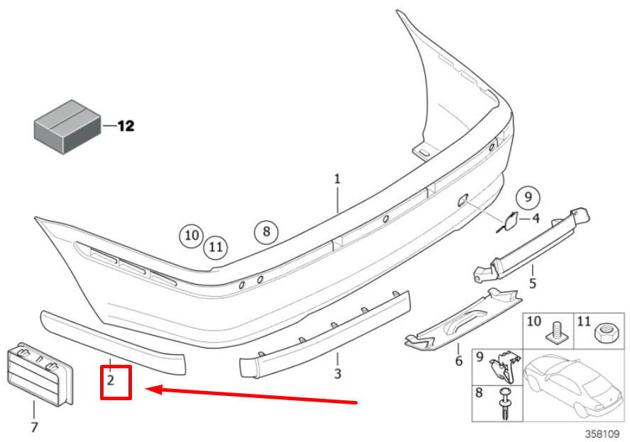 new bmw 3 e46 rear right upper bumper trim 51127030604 7030604 original