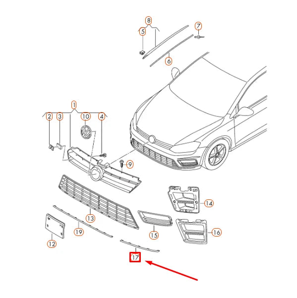 NEW VW GOLF MK7 FRONT BUMPER RIGHT VENT GRILLE TRIM 5G0853764A2ZZ