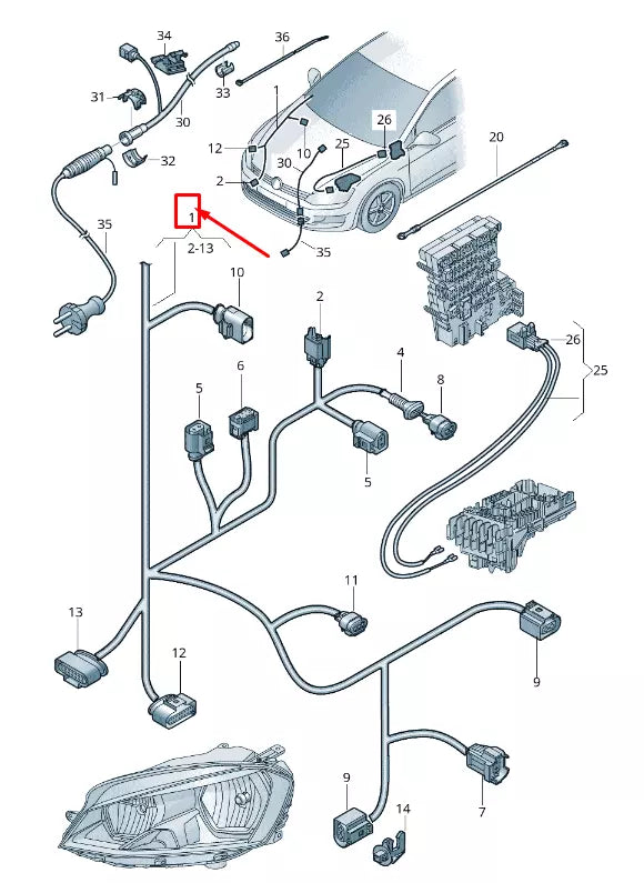 NEW VW TOURAN 5T RIGHT LIGHTING WIRING HARNESS 5TA971071 ORIGINAL