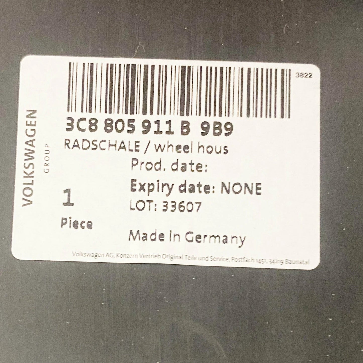 NEW VW PASSAT CC FRONT WHEEL ARCH INNER COVER FRONT PART LEFT 3C8805911B9B9