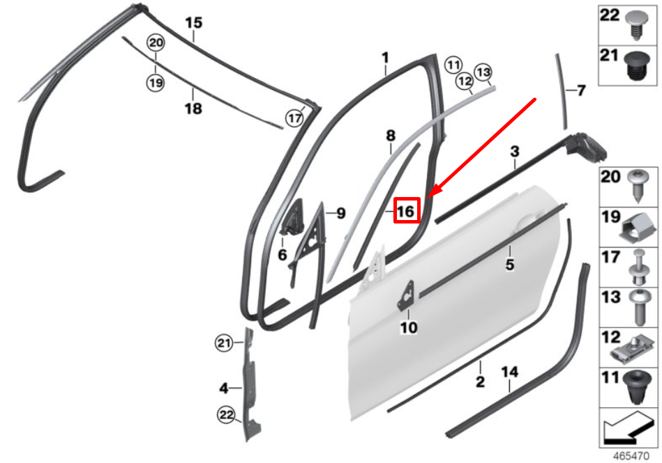 new bmw 4 cabrio f33, f83 front right a-pillar seal 51347295570 7295570 original