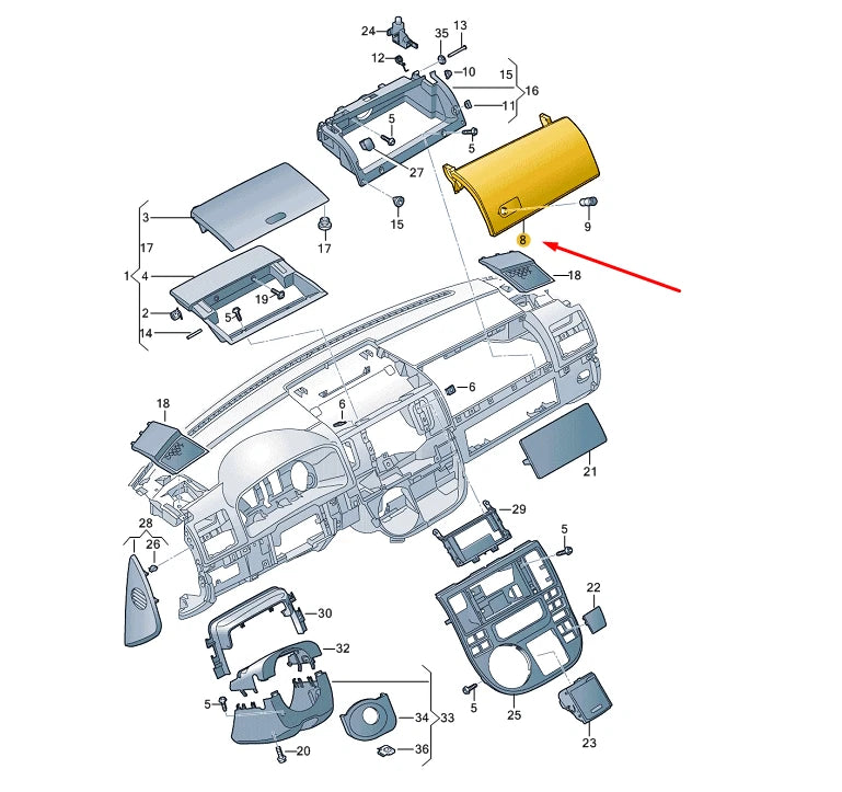 NEW VW TRANSPORTER T5 GLOVE COMPARTMENT LID LHD 7E5857121A75R ORIGINAL